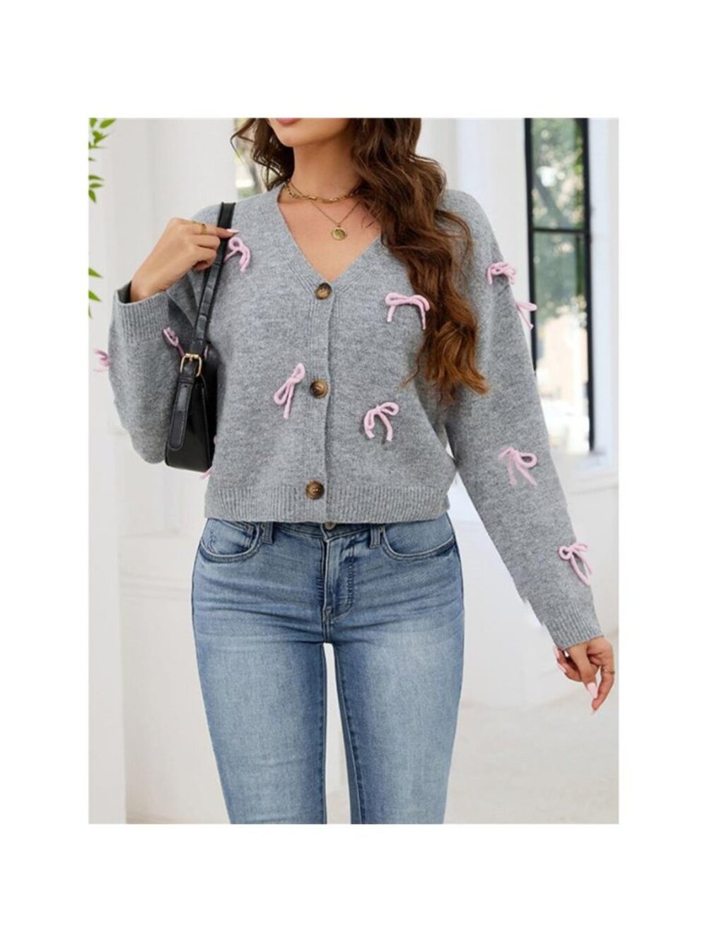 Bow Button Up Cardigan - Picture 2 of 14